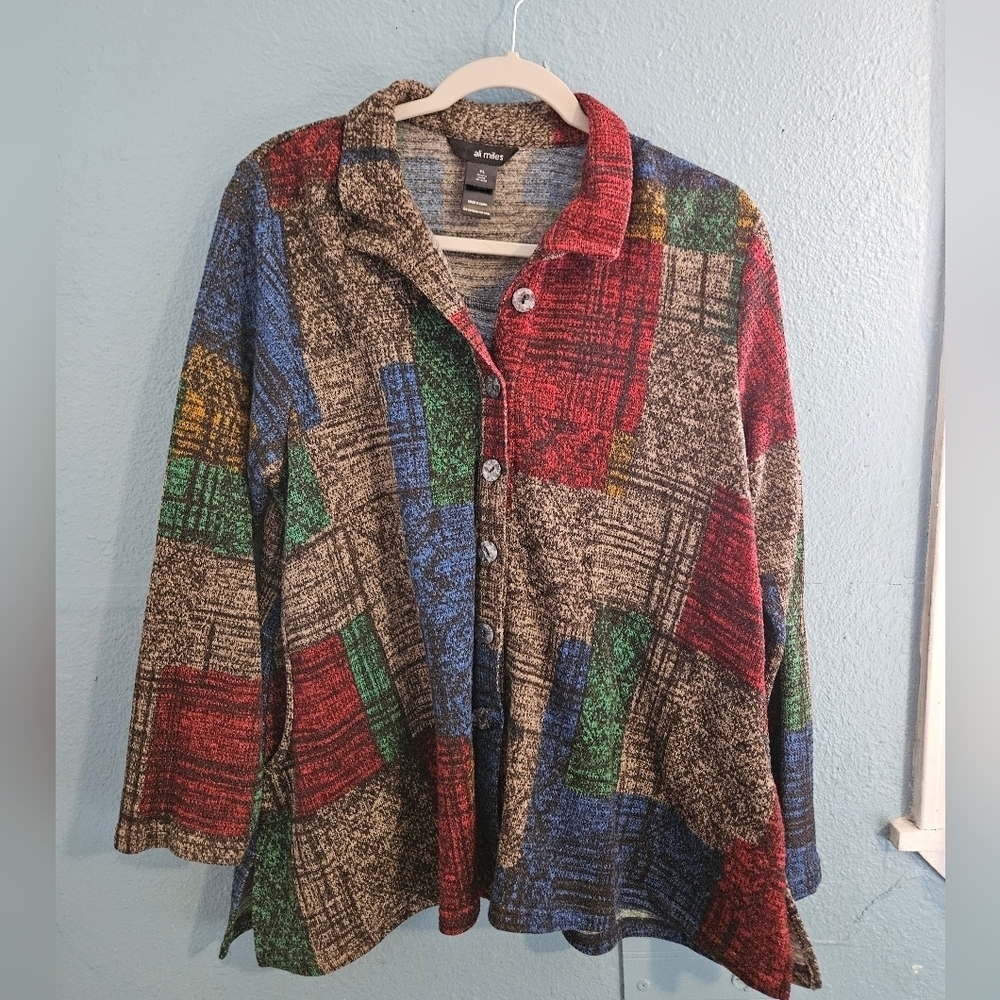 Ali Miles Colorful Patchwork Button-Up Jacket